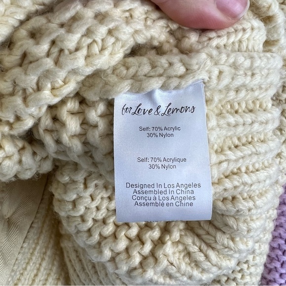 FOR LOVE & LEMONS Kerry Cropped Chunky Cardigan, Yellow, Pink, Aqua, Size Medium - Picture 9 of 9